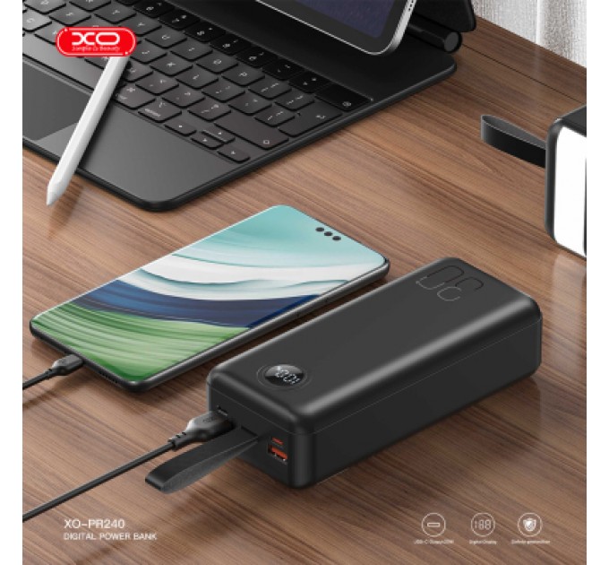 Батарея універсальна XO 30000mAh, PD/20W, QC/22.5W, with light, black (PR240_Black)