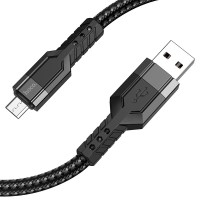 Дата кабель USB 2.0 AM to Micro 5P 1.2m 2.4A nylon aluminum U110 black HOCO (6931474770585)