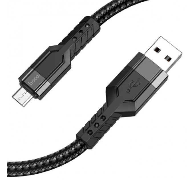 Дата кабель USB 2.0 AM to Micro 5P 1.2m 2.4A nylon aluminum U110 black HOCO (6931474770585)