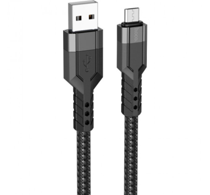 Дата кабель USB 2.0 AM to Micro 5P 1.2m 2.4A nylon aluminum U110 black HOCO (6931474770585)