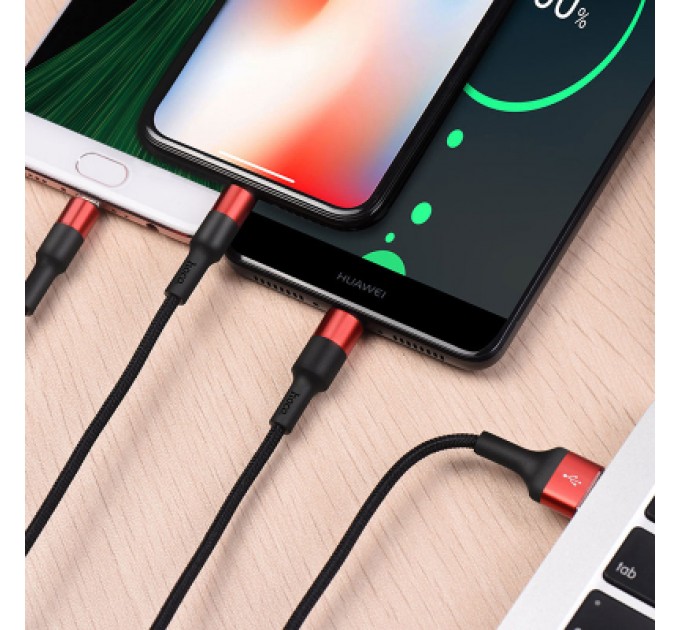 Дата кабель USB 2.0 AM to Lightning+Micro+USB-C 1.0m Xpress one X26 black+red HOCO (6957531080282)