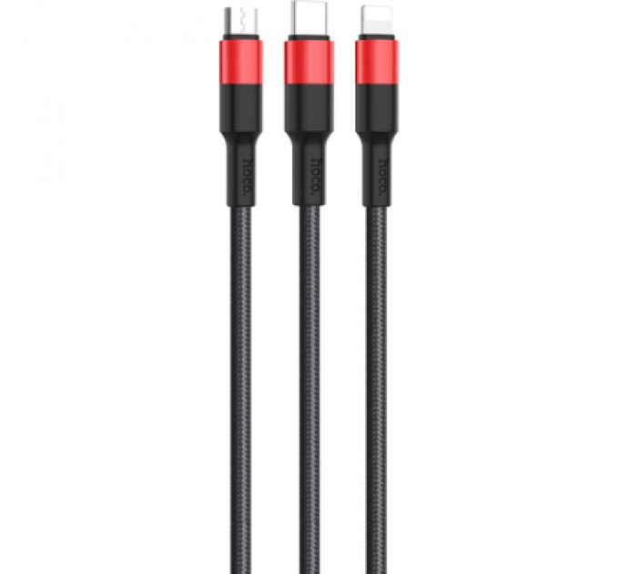 Дата кабель USB 2.0 AM to Lightning+Micro+USB-C 1.0m Xpress one X26 black+red HOCO (6957531080282)