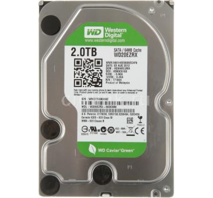 Накопичувач HDD SATA 2.0TB WD Green 5400rpm 64МB (WD20EZRX) гар. 12 мiс.
