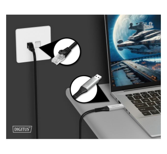 Digitus Дата кабель USB AM to RJ45 Ethernet 2.0m CAT6A S/FTP 1Gbps LSZH Digitus (AK-300600-020-S)