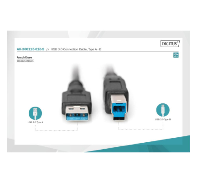 Digitus Дата кабель USB 3.0 AM/BM 1.8m black Digitus (AK-300115-018-S)