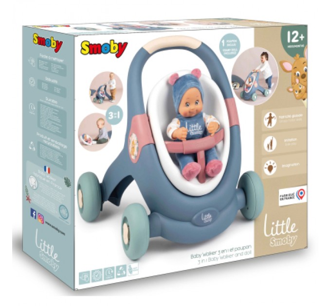 Коляска для ляльок Smoby Little для прогулянок 3в1, з пупсом, синій (140308)