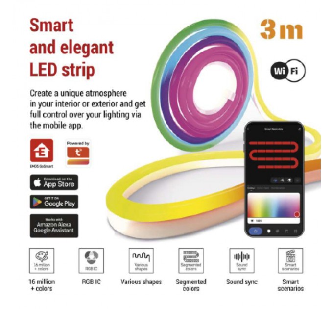 Світлодіодна стрічка EMOS ZPW313I NEON white 3 m 24 Вт RGBIC WiFi (ZPW313I)