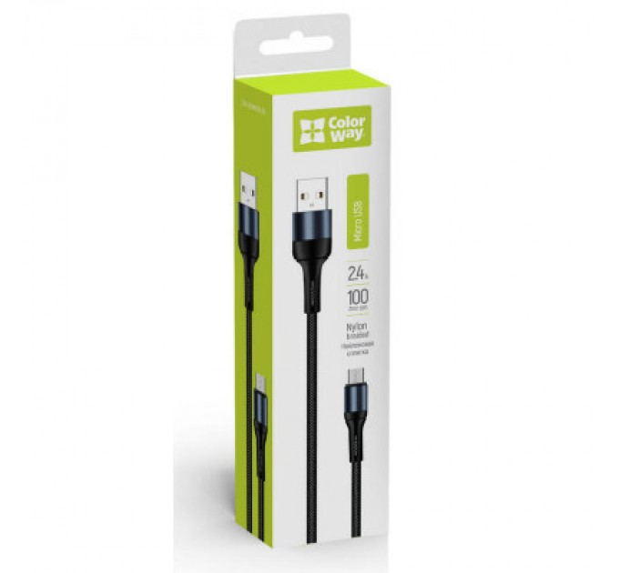 Дата кабель USB 2.0 AM to Micro 5P 1.0m nylon black ColorWay (CW-CBUM045-BK)