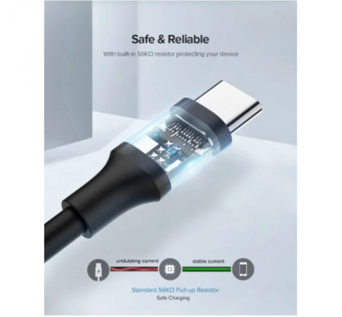 Дата кабель USB 2.0 AM to Type-C 0.5m 3.0A (18W) Nickel Plating US287 Black Ugreen (60115)