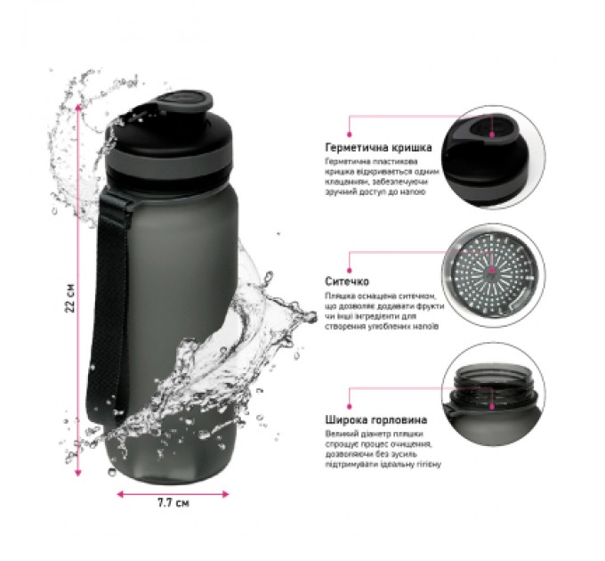 Пляшка для води Line Art Flores 650 мл чорний (60014218LA-01)