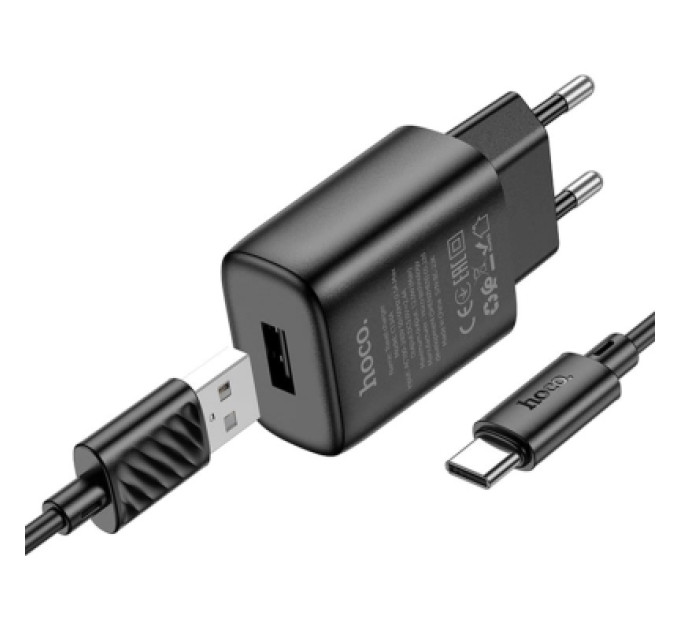 HOCO Зарядний пристрій HOCO C134A USB + cable USB to USB-C 2.4A black (6942007621359)