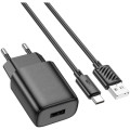 HOCO Зарядний пристрій HOCO C134A USB + cable USB to USB-C 2.4A black (6942007621359)