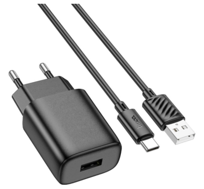 HOCO Зарядний пристрій HOCO C134A USB + cable USB to USB-C 2.4A black (6942007621359)