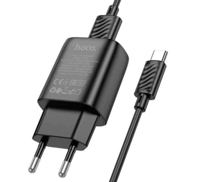 HOCO Зарядний пристрій HOCO C134A USB + cable USB to USB-C 2.4A black (6942007621359)