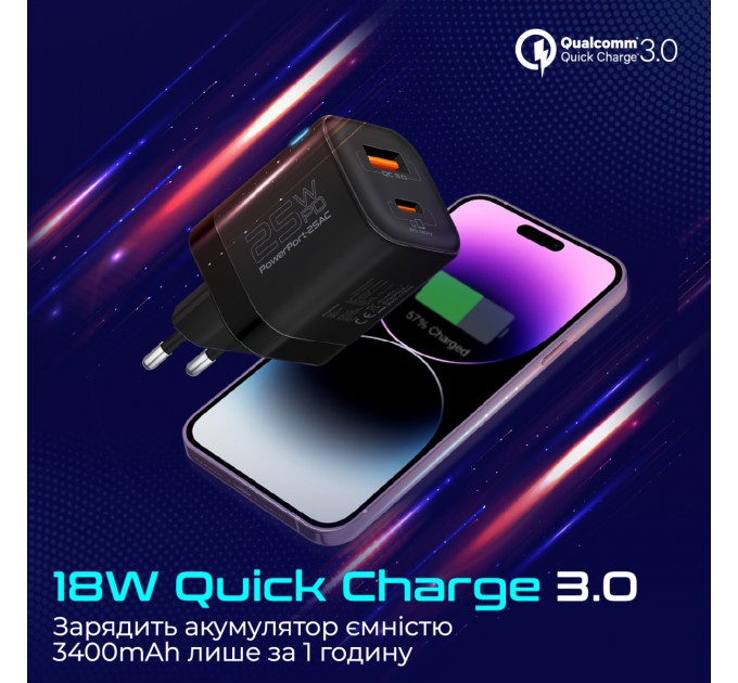 Зарядное устройство Promate PowerPort-25AC Black