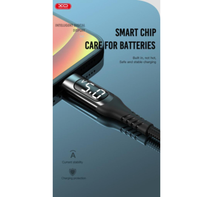 XO Дата кабель USB 2.0 AM to Lightning 1.0m 2.4A LED black XO (NB162-L-1-BK)