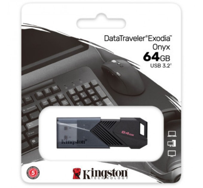 Kingston USB флеш накопичувач Kingston 64GB DataTraveler Exodia Onyx USB 3.2 Gen 1 Black (DTXON/64GB)