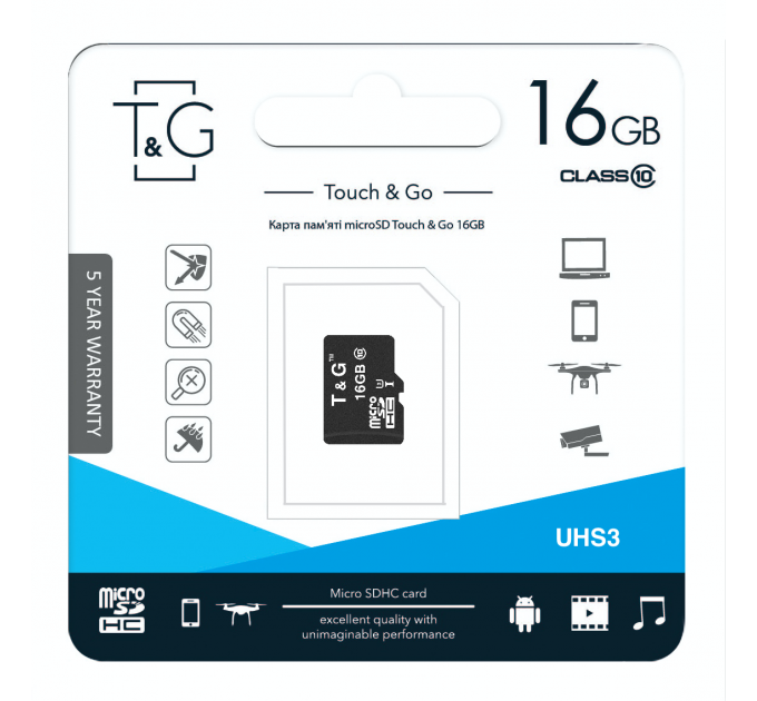 Карта пам`ятi MicroSDHC 16GB UHS-I U3 Class 10 T&G (TG-16GBSD10U3-00)