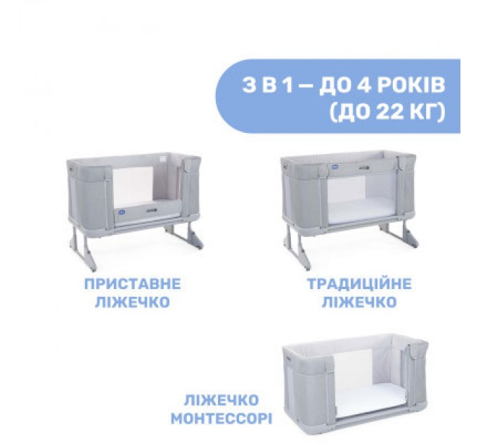 Ліжечко Chicco Next2Me Forever 3 в 1 Сіре (79650.61)