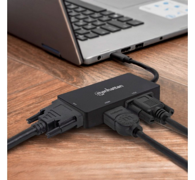 Intracom Концентратор Intracom USB3.1 Type-C to HDMI/DVI-I/VGA Black Manhattan (152983)