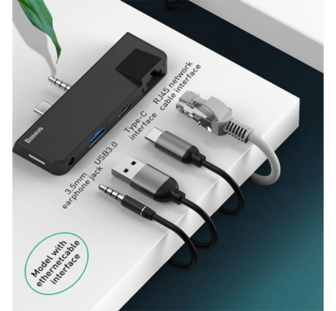 Baseus Концентратор Baseus USB3.1 Type-C+3.5mm toUSB 3.0/RJ45/Type-C/3.5mm forSurfaceGo (CAHUB-FG01)