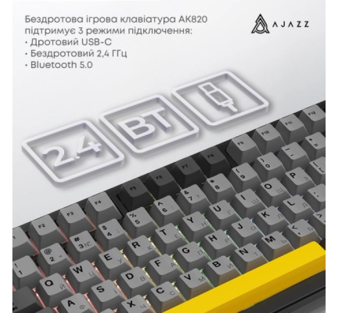 Ajazz Клавіатура Ajazz AK820 MAX PLUS Daydream Switch RGB Wireless/Bluetooth/USB Black (AK820MAX-DD-BGY)