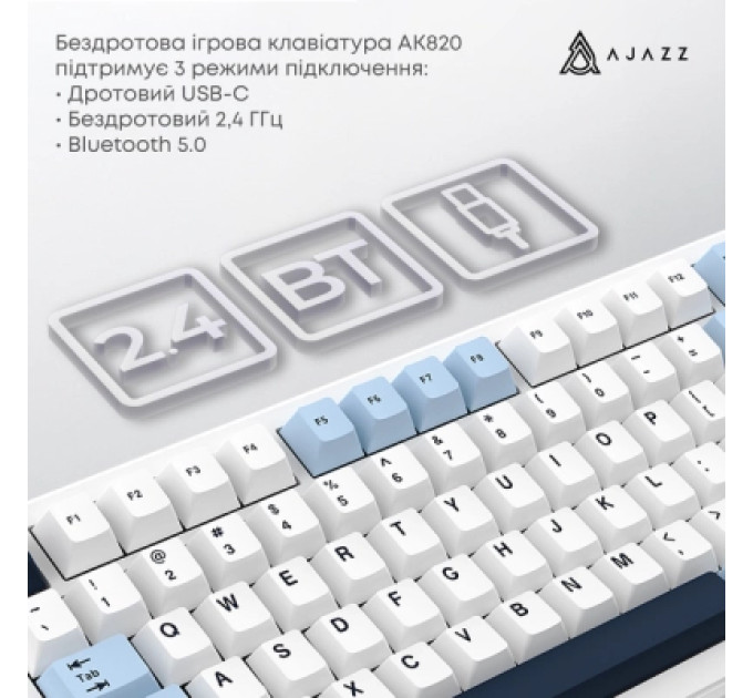 Ajazz Клавіатура Ajazz AK820 MAX PLUS Daydream Switch RGB Wireless/Bluetooth/USB White (AK820MAX-DD-BWD)