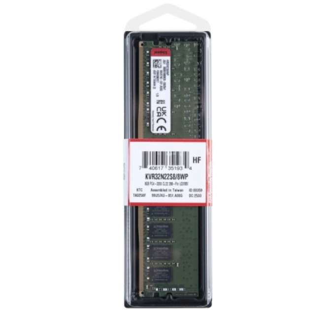 Kingston Модуль пам'яті для комп'ютера DDR4 8GB 3200 MHz Kingston (KVR32N22S8/8WP)