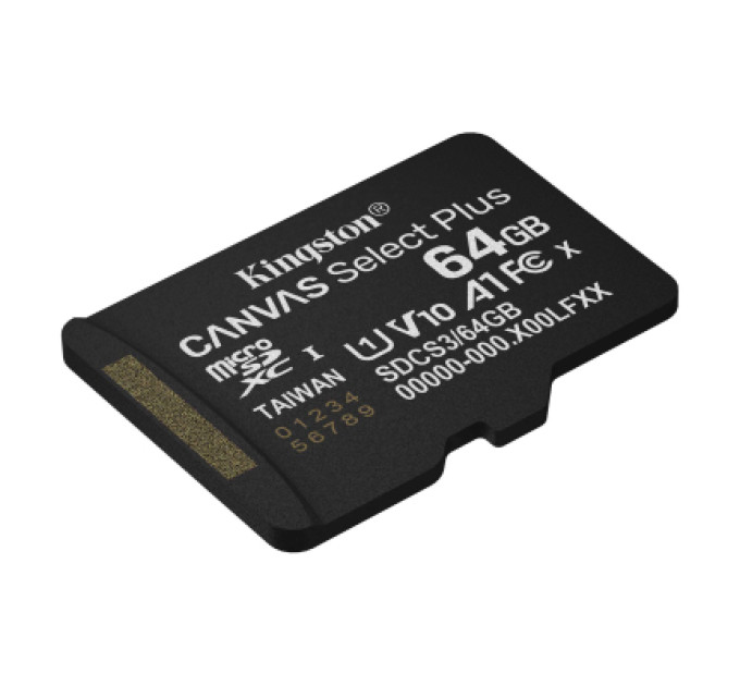 Kingston Карта пам'яті Kingston 64GB microSDXC class 10 UHS-I V10 A1 Canvas Select Plus (SDCS3/64GBSP)
