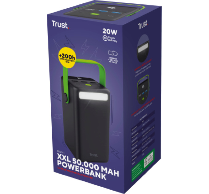 Trust Батарея універсальна Trust 50000mAh Redoh XXL, 3хUSB-A/USB-C, 20W, black (25196_TRUST)