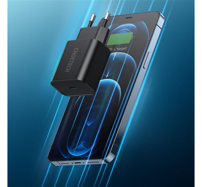 Choetech Мережевий зарядний пристрій Choetech (1USBх3A) Type-C PD20W Charger Black (Q5004-EU)