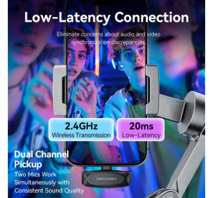 Vention Мікрофон Vention USB-C 2-Pack Wireless Lavalier Black (NCBB0)
