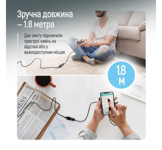 ColorWay Кабель ColorWay USB - USB V 2.0 (M/F), 1.8 м, Black (CW-CBUF076-BK)