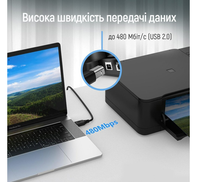 ColorWay Кабель ColorWay USB - USB Type-B V 2.0 (M/M), 3 м, Black (CW-CBUB073-BK)