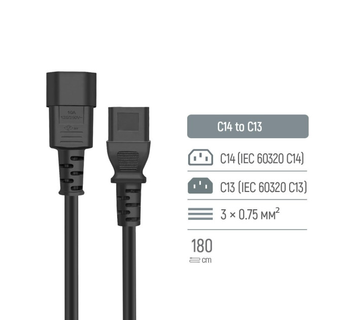 ColorWay Кабель живлення ColorWay C13-C14, 1 м, Black (CW-CBP087-BK)