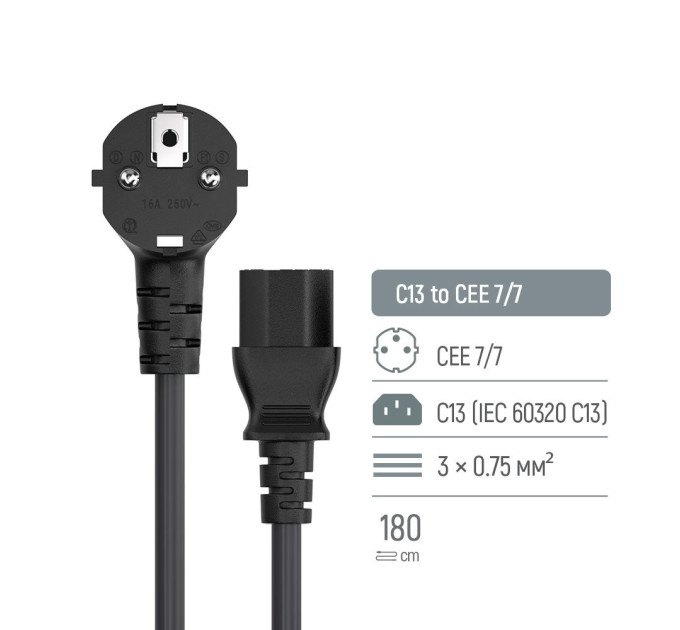 ColorWay Кабель живлення ColorWay CEE7/7-C13, 1.8 м, Black (CW-CBP082-BK)