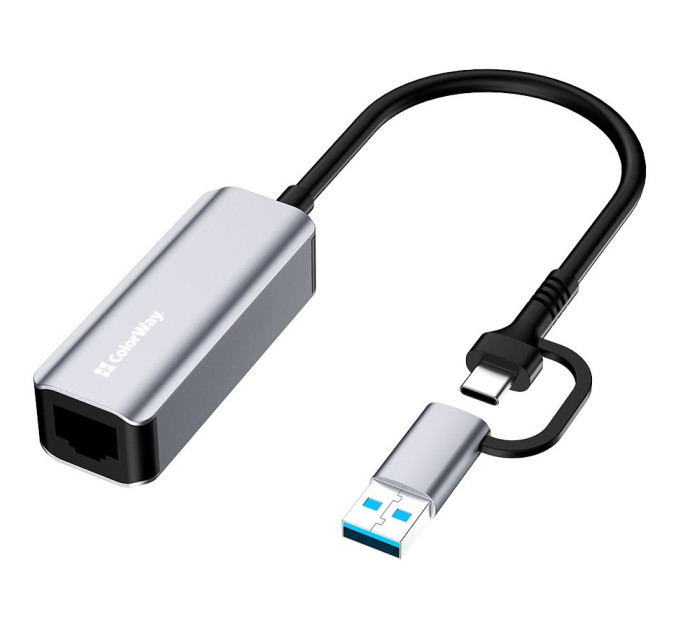 ColorWay Мережевий адаптер ColorWay USB-A/USB-С 3.0 - RJ45 (CW-AD-CRG)