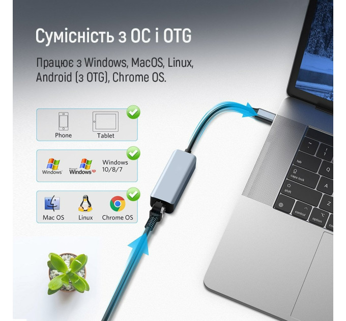 ColorWay Мережевий адаптер ColorWay USB-A/USB-С 3.0 - RJ45 (CW-AD-CRG)