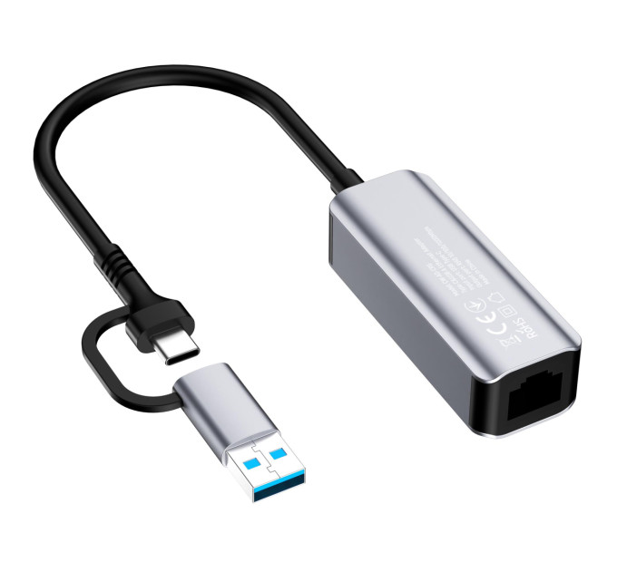 ColorWay Мережевий адаптер ColorWay USB-A/USB-С 3.0 - RJ45 (CW-AD-CRG)
