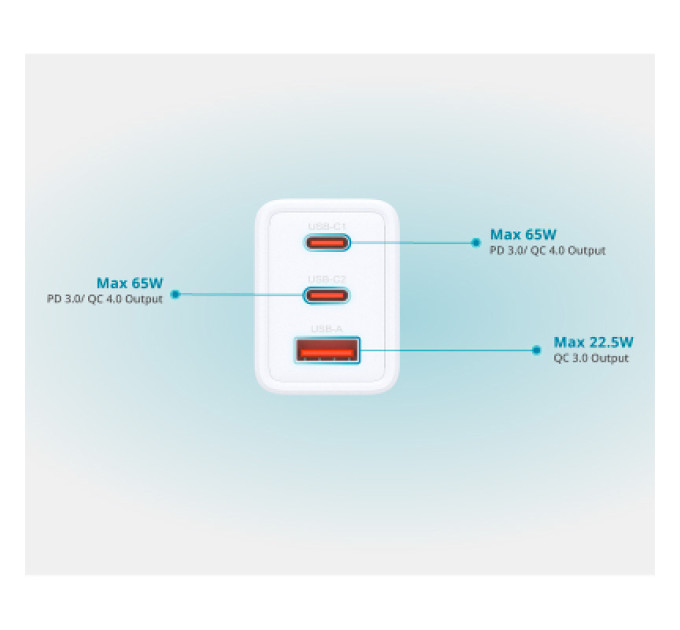 D-Link Зарядний пристрій D-Link 2xUSB-C + 1xUSB-A 65W GaN white (DCP-651)