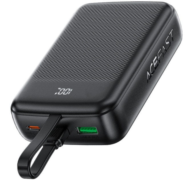 Acefast Батарея універсальна Acefast 20000mAh 22,5W PD, QC/3.0 USB-A+USB-C In/Out,build-in cable M14 Black (6974316283966)