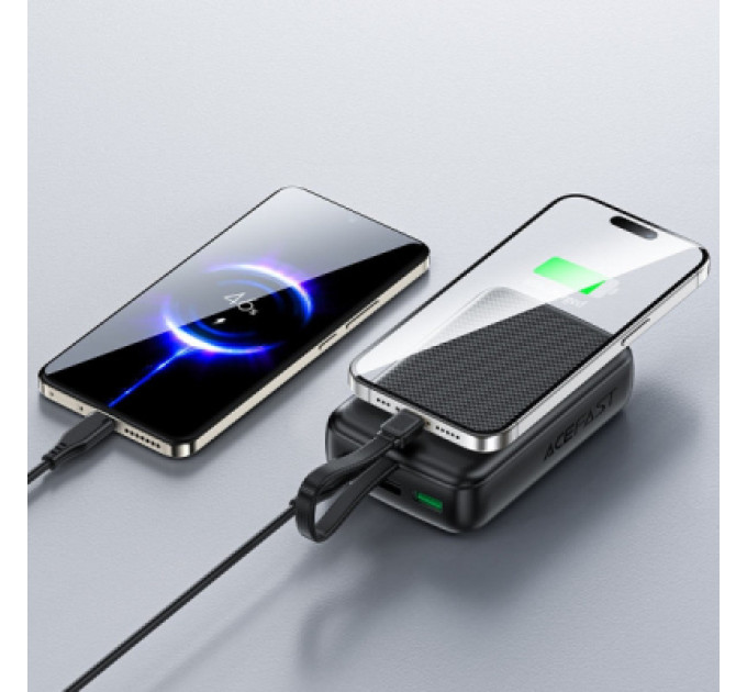 Acefast Батарея універсальна Acefast 20000mAh 22,5W PD, QC/3.0 USB-A+USB-C In/Out,build-in cable M14 Black (6974316283966)