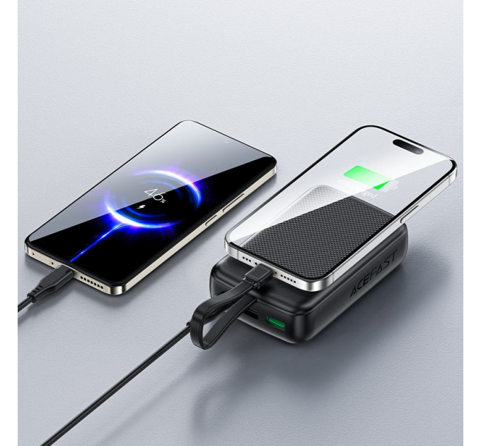 Acefast Батарея універсальна Acefast 20000mAh 22,5W PD, QC/3.0 USB-A+USB-C In/Out,build-in cable M14 Black (6974316283966)