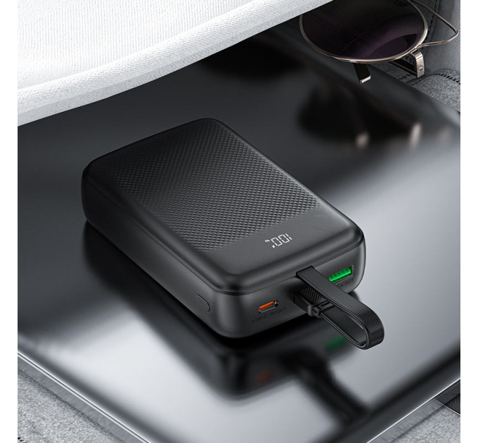 Acefast Батарея універсальна Acefast 20000mAh 22,5W PD, QC/3.0 USB-A+USB-C In/Out,build-in cable M14 Black (6974316283966)