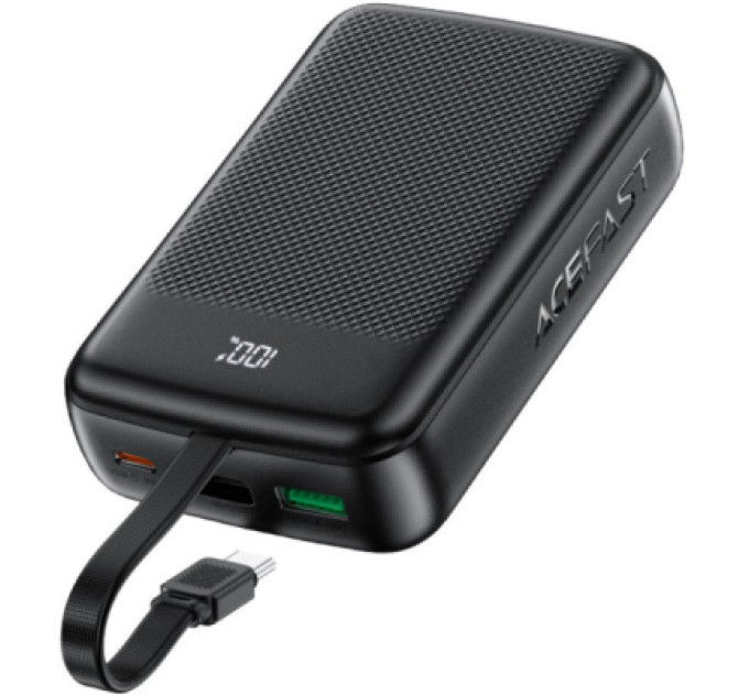 Acefast Батарея універсальна Acefast 20000mAh 22,5W PD, QC/3.0 USB-A+USB-C In/Out,build-in cable M14 Black (6974316283966)