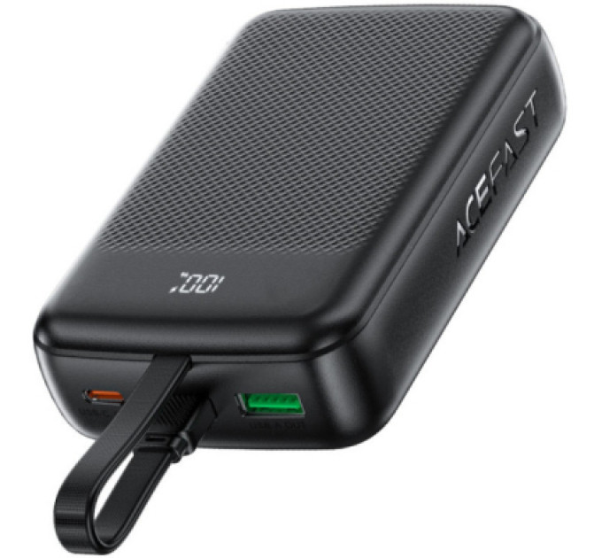 Acefast Батарея універсальна Acefast 20000mAh 22,5W PD, QC/3.0 USB-A+USB-C In/Out,build-in cable M14 Black (6974316283966)