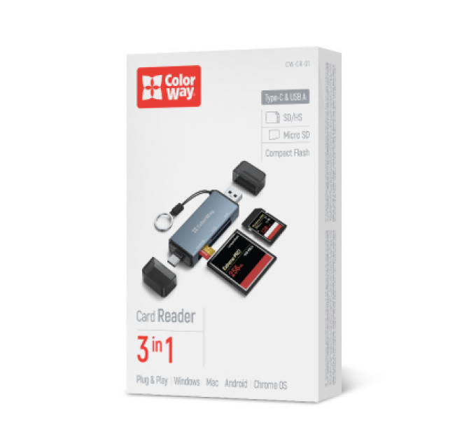 ColorWay Зчитувач флеш-карт ColorWay USB 2.0/USB-C to CF/SD/MicroSD (CW-CR-01)