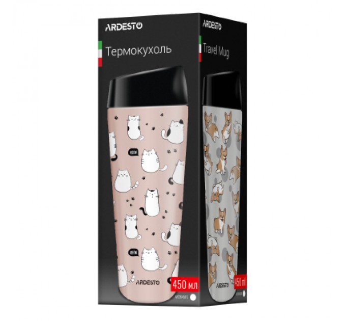 Термокружка Ardesto Coffee Time Cats 450мл, нержавіюча сталь, коричневий (AR2645FC)