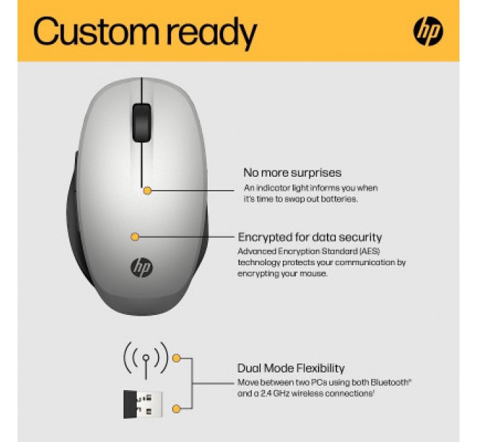 HP Мишка HP Dual Mode Bluetooth/Wireless Silver (6CR72AA)