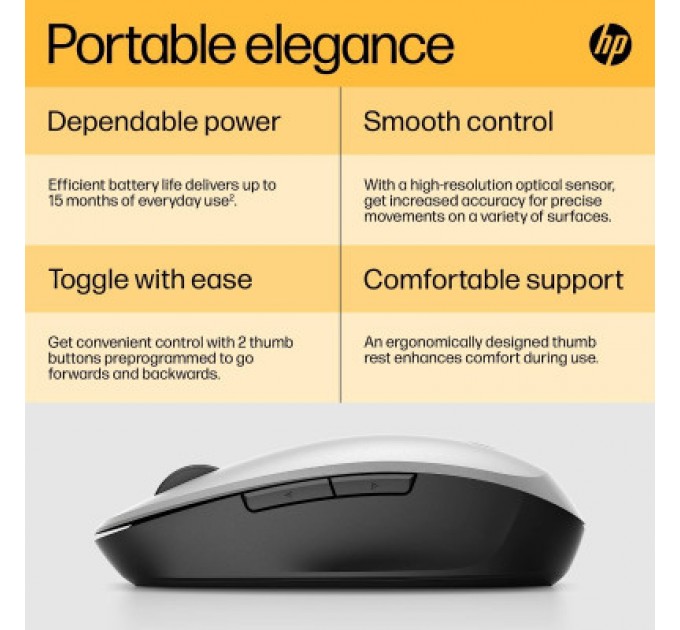 HP Мишка HP Dual Mode Bluetooth/Wireless Silver (6CR72AA)